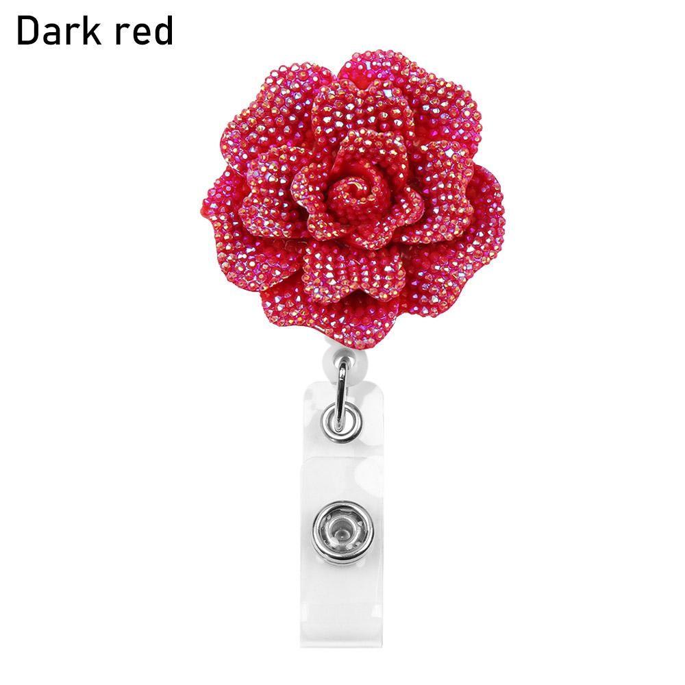 Unisex Stationery Retractable Lanyards ID Name Card Key Ring Badges Holder Rose Shape Badge Reel