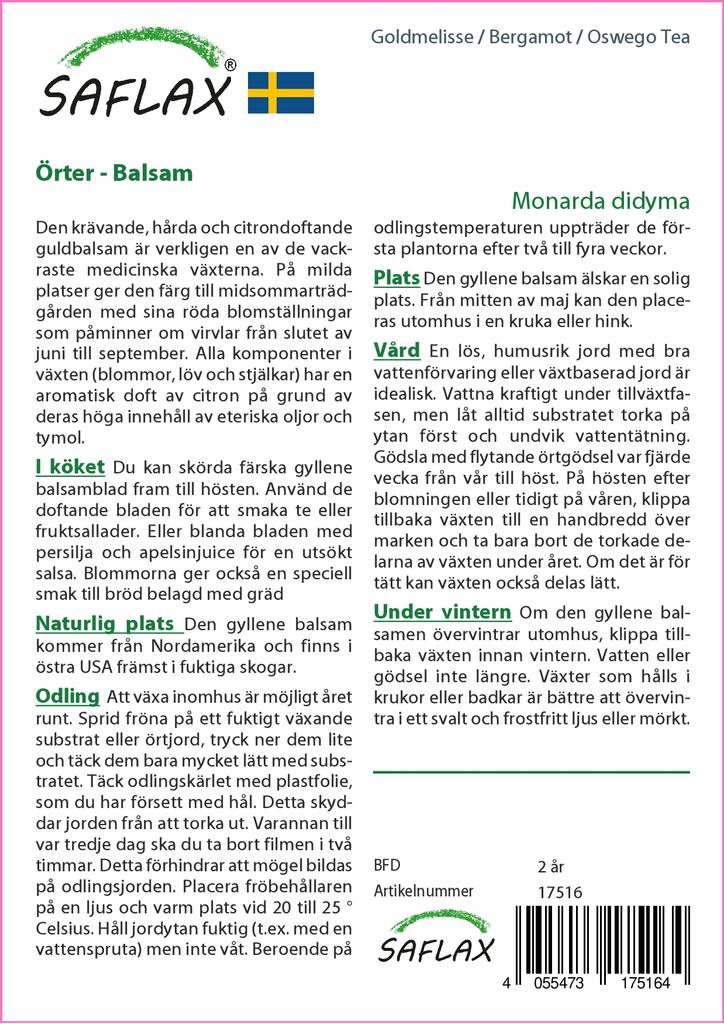 SAFLAX Garden in the Bag - Чай Бергамот / Освего - 20 семян - С субстратом в подходящем пакете-стойке - Monarda Didyma