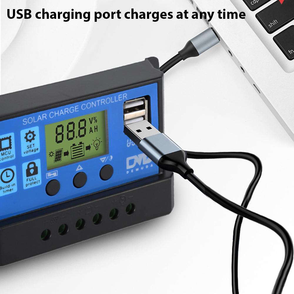 30A Solar Charge Controller Automatic Identification PWM Parameters Adjustable LCD Display Solar Controller Dual USB Port with Optical Delay Mode