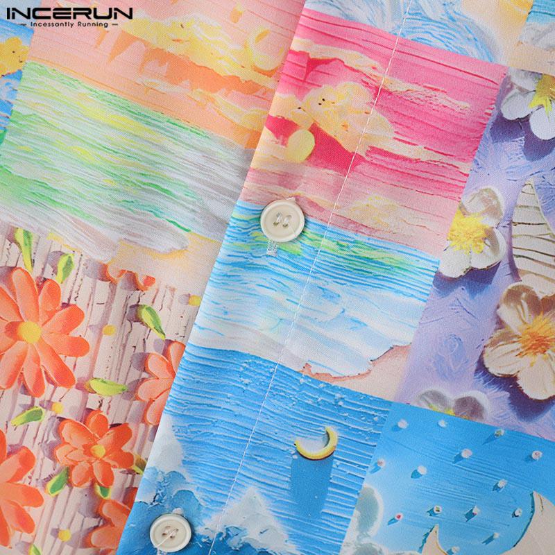 INCERUN Летние мужские футболки с коротким рукавом и цветочным принтом, повседневные свободные праздничные футболки, топы