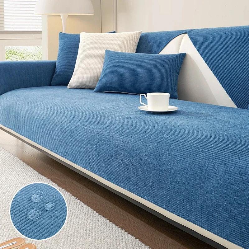 Polar Fleece Sofa Cover for Living Room Solid Color Sofa Cushion Non-Slip Couch Armrest Backrest Mat Home Furniture Protector
