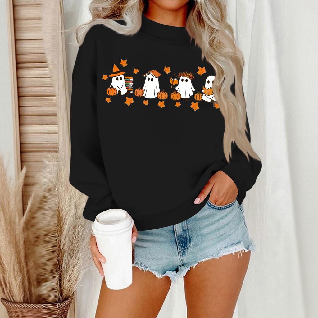 Женский повседневный модный свитшот с круглым вырезом и длинными рукавами с принтом на Хэллоуин