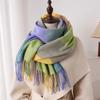 Plaid Pattern Cashmere Shawl Rainbow Color Warm Scarf Luxury Winter Scarf