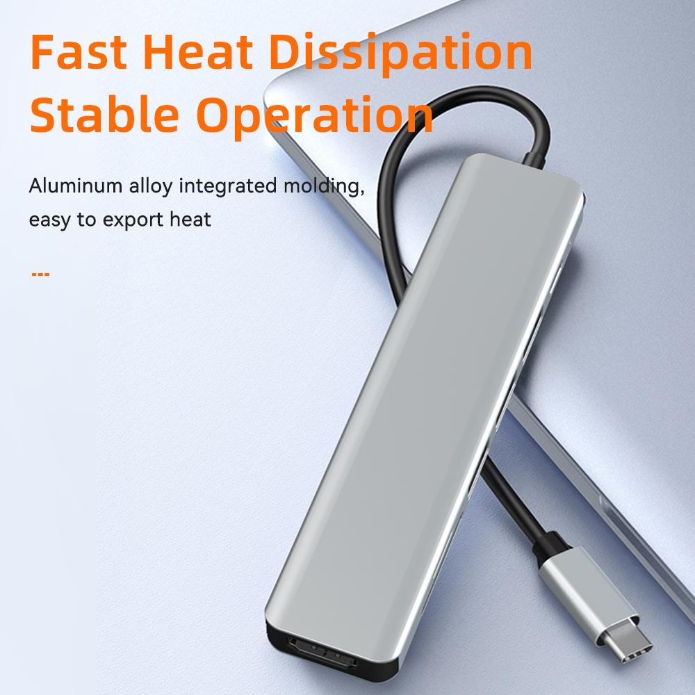 USB C Хаб 7 в 1 Type C на HDMI с картридером SD TF, PD 100 Вт, питание, 4K 60 Гц, HDMI док-станция, 2-USB 2.0 для ноутбука, ПК, Macbook
