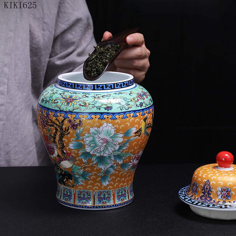 Керамическая банка для чая с росписью «Цветы и птицы», цветная, универсальная банка, бытовая, для хранения продуктов, кофейных зерен, декорация для цветочной композиции