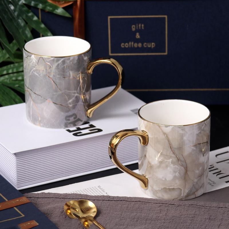 Simple Fashion Stone Pattern Coffee Cup Mug Gold Painted Ceramic Cup Water Cup Afternoon Tea Milk Cup
