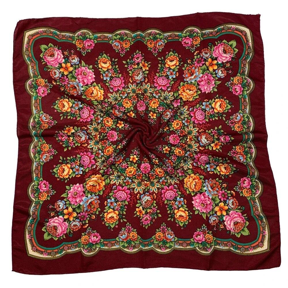 70*70cm Russian Square Scarf Women Floral Print Bandana Headband Scarves