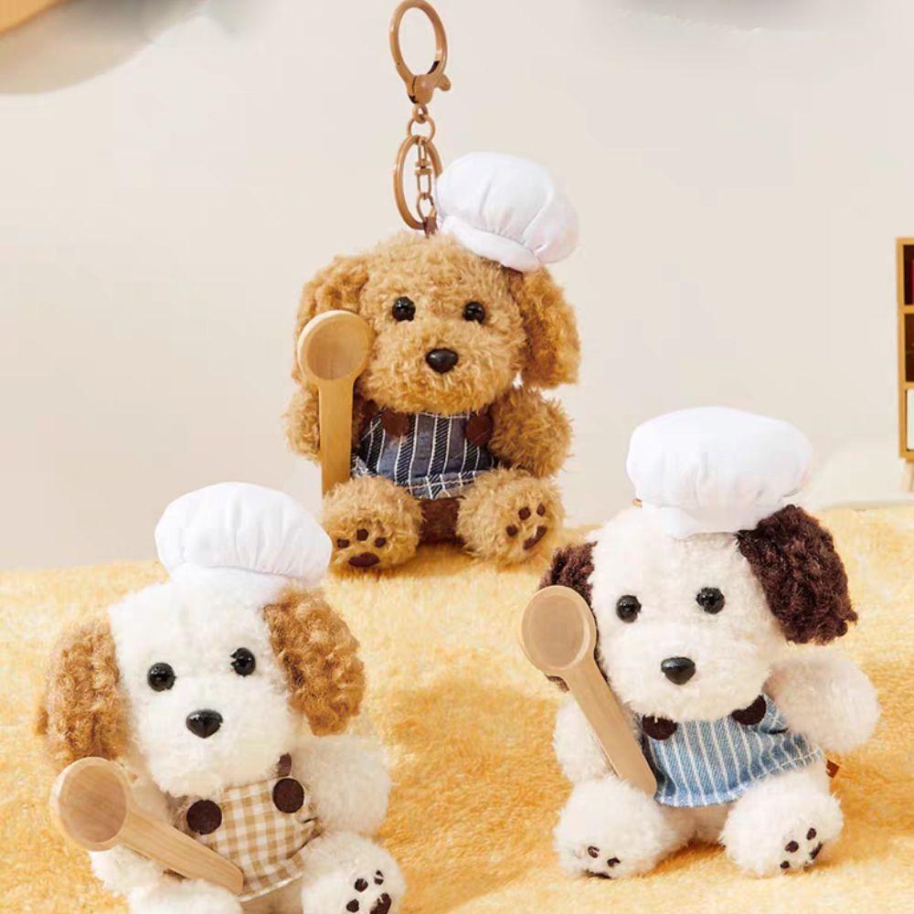 Soft Chef Style Dog Plush Keyrings Girl Heart Stuffed Animals Backpack Keyrings  Hanging Accessory