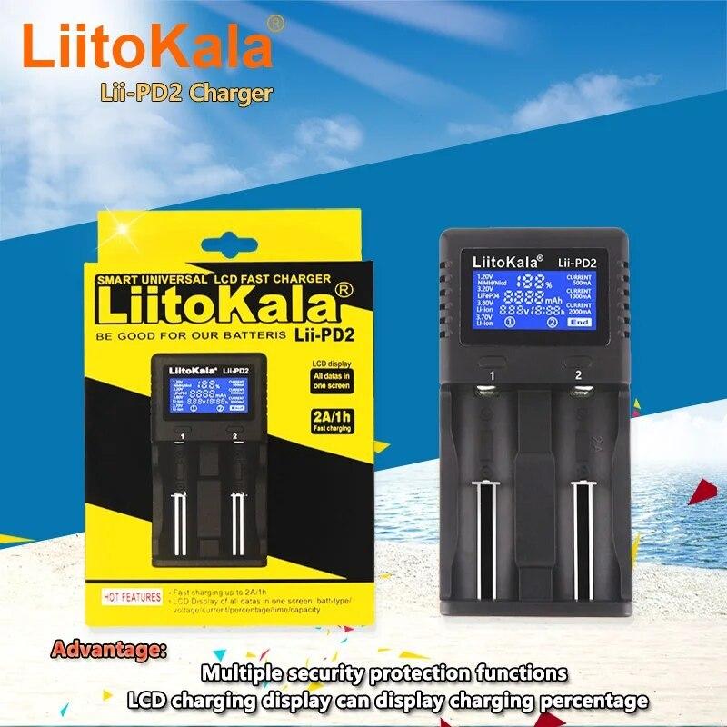 Зарядное устройство LiitoKala Lii-PD2 18650 для 3,7 В Li-ion аккумуляторов 18650/18500/16340/26650/21700 /20700/18350/CR123A + Автомобильное