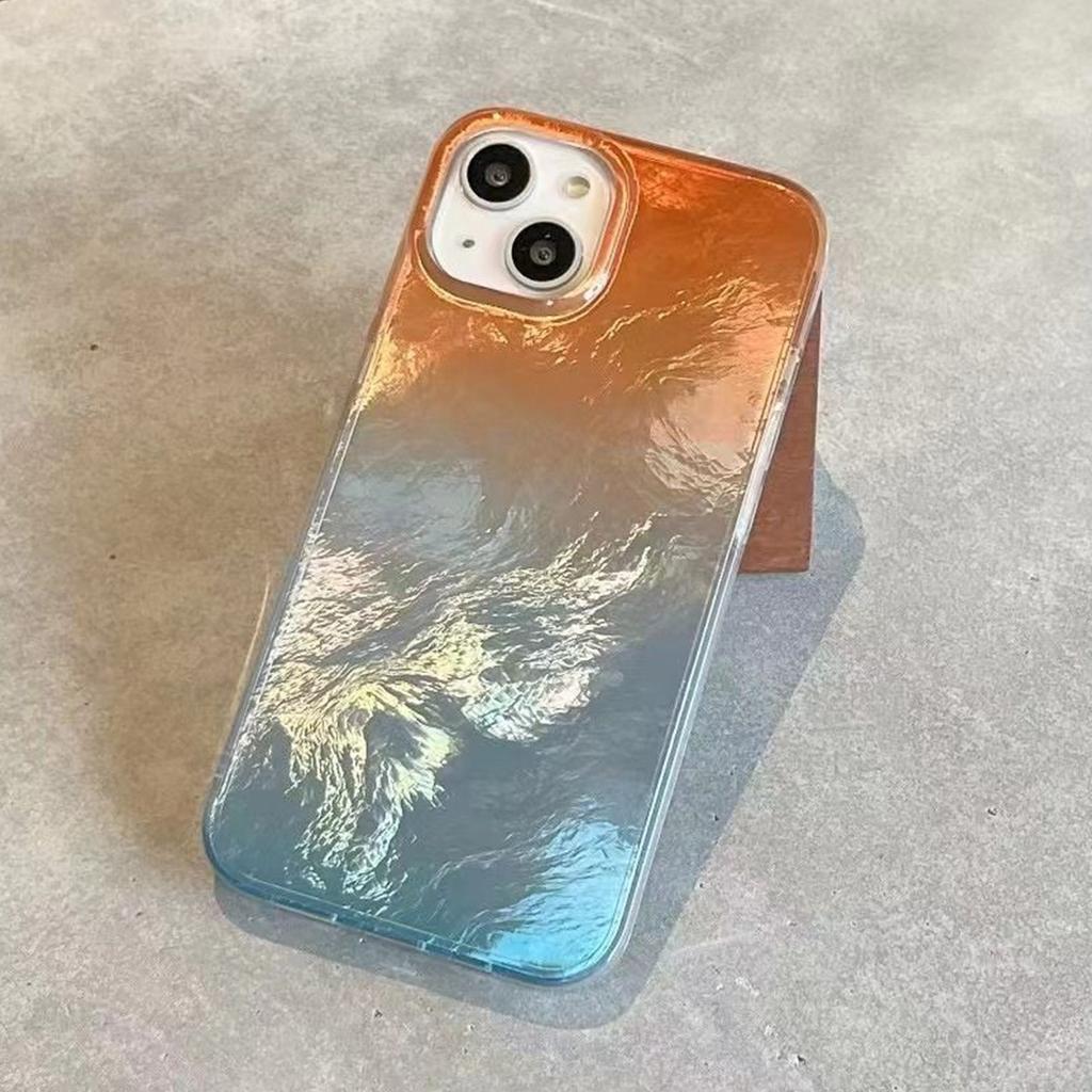 Large Hole Vortex Tin Foil Pattern Transparent Phone Case Imd for Apple Phone Protective Case Hanging Rope Simple Japanese and Korean Fashion Ins