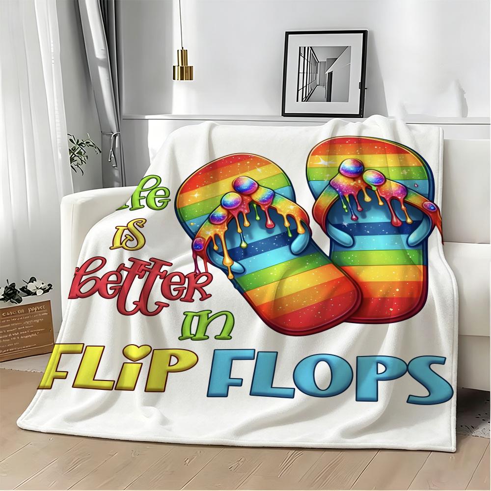Summer Retro Flip Flop Throw Lightweight 240g Flannel Blanket Soft Skin-friendly for Summer Cooling