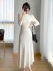 Autumn/Winter Long Wool Over-Knee Knit Dress with Semi-High Neck for Women