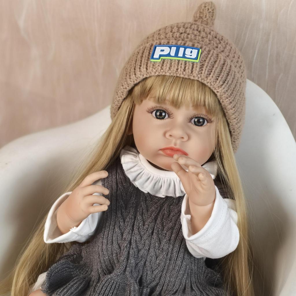 Cute Reborn Baby Dolls 55 Cm Full Silicone Vinyl Doll Model With Gold Hair Fashion Birthday Christmas Gifts Toy