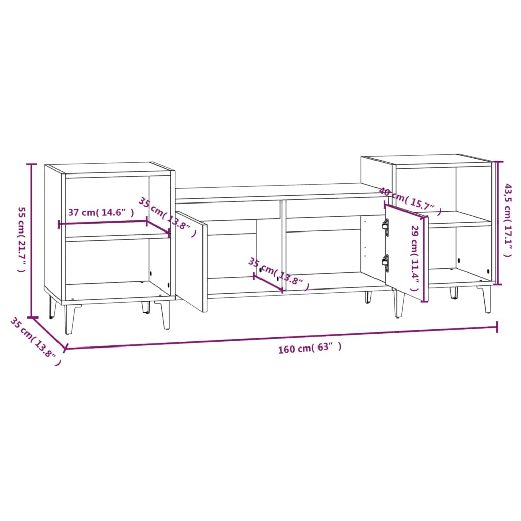 TV Cabinet Smoked Oak 160 x 35 x 55 cm Wood Based Panel
