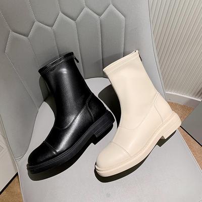 Кожаные эластичные облегающие ботильоны на низком каблуке, женские осенне-зимние ботильоны-мартин с молнией сбоку, облегающие