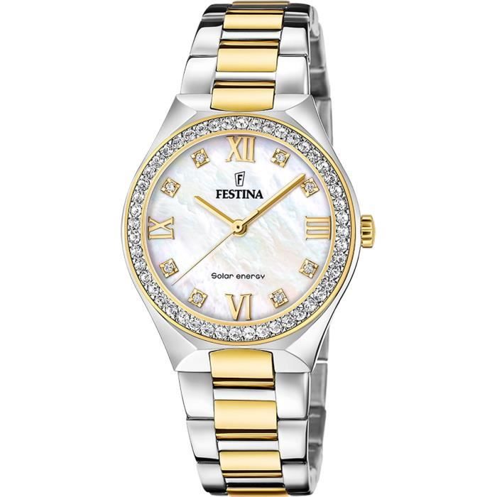 Montre Femme FESTINA - Acier Bicolore Etanche - Energie Solaire - Verre Mineral