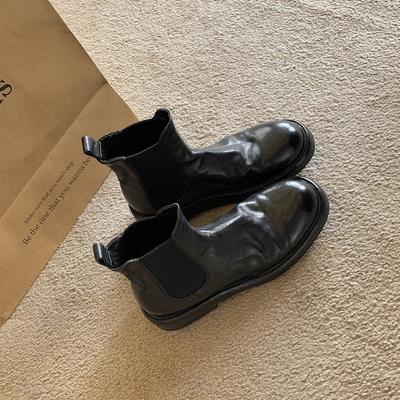 Секундные волосы~ Виноградная мать, узор «мытая лошадь», плиссированный толстый каблук, толстая подошва, сапоги-трубы, эластичные ботильоны челси, женские