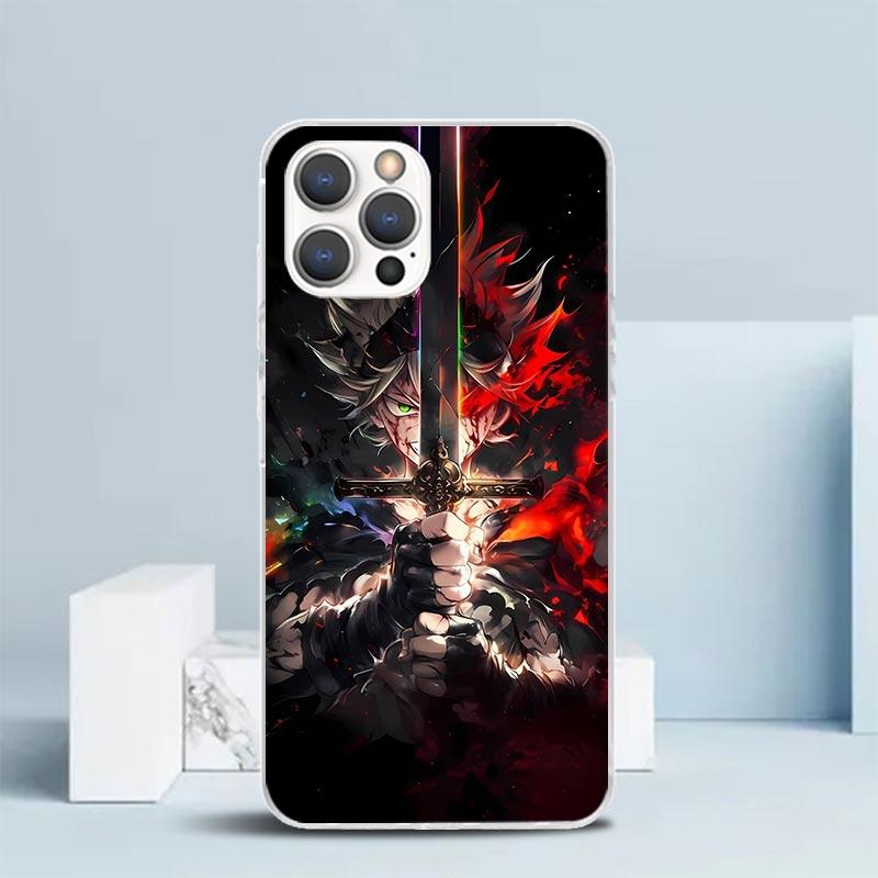 Черный Чехол для Телефона с Аниме Клевером Для iPhone 16 17 Air 16E 15 14 Plus 13 Mini 12 11 Pro Max 7 8 + SE 2020 Мягкая Задняя Крышка из ТПУ 16