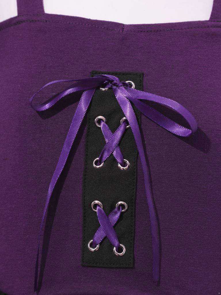 Kids Girls Renaissance Costume Halloween Cosplay Vintage Dress Up Cold Shoulder Lace Up Front Dresses