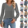 Women's Daily Casual Long-sleeved Striped Printed V-neck Top