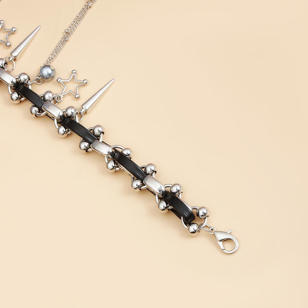 Панк Готический Стиль Пентаграмма Кисточка Кожаный Шнурок Цепочка на Ключицу Сладкая Крутая Острая Девушка Ожерелье