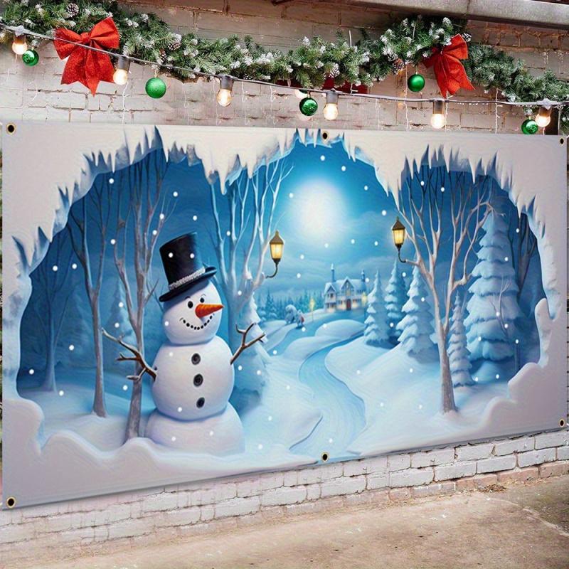 1pc2D flat winter snowman garage banner - for Christmas and New Year parties winter holiday themes no power required wsj