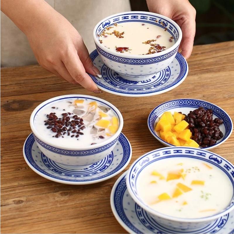 Набор пиал с драконами из сине-белого фарфора – Керамические тарелки для риса и супа с лапшой, подглазурная роспись