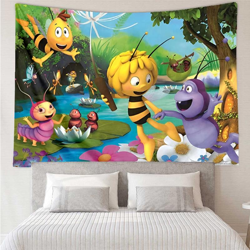 Maya the Bee Print Tapestry, Backdrop, Easy Setup, Ideal for Bedroom, Office & Living Room, with Aesthetic Wall Hanging Decor.