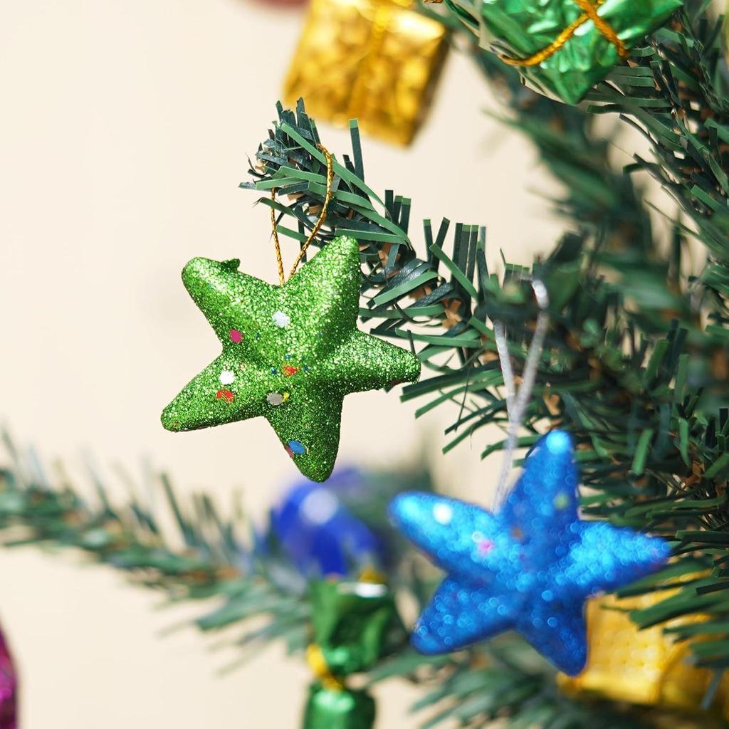 Multicolor Glittering Stars(Set of 6)| for Christmas Tree| Christmas Tree Star | Xmas Stars Hanging Outdoor Indoor Home Office Church