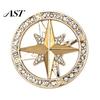 Classic Round Brooch Vintage Rhinestone Star Compass Brooch, Men Women Alloy Oxidation Resistant Badge Lapel Pin, Jewelry Accessory for Clothing Decor