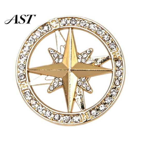 Classic Round Brooch Vintage Rhinestone Star Compass Brooch, Men Women Alloy Oxidation Resistant Badge Lapel Pin, Jewelry Accessory for Clothing Decor