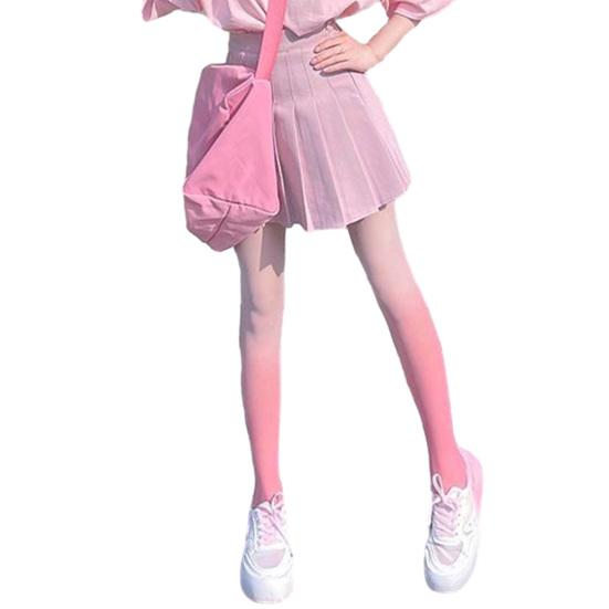 Women Pantyhose Gradient Contrast Color High Elasticity Skinny Thin Soft Candy Color Anti-slip Cosplay Performance Tights Long Socks