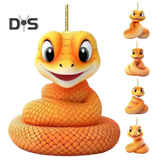 Подвеска в виде мультяшной змеи, 2D акриловый брелок, подвеска в виде оранжевой змеи, новогоднее подвесное украшение для автомобиля, рюкзака, рождественской елки