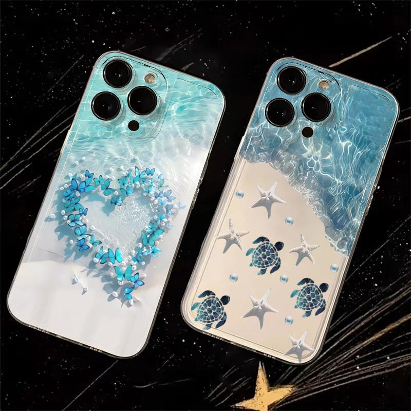 Sea Water Butterfly Ocean Turtle Phone Case For iPhone 17 16E 16 15 14 13 12 11 Pro Max XR XS 7 8 Plus Y2K Mini Clear Soft Cover