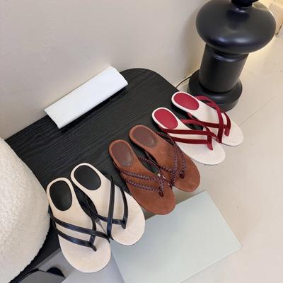 Версия из овчины~ Шлепанцы с плоской подошвой и открытым носком для женской летней носки с юбками, пляжные приморские сандалии высокого класса