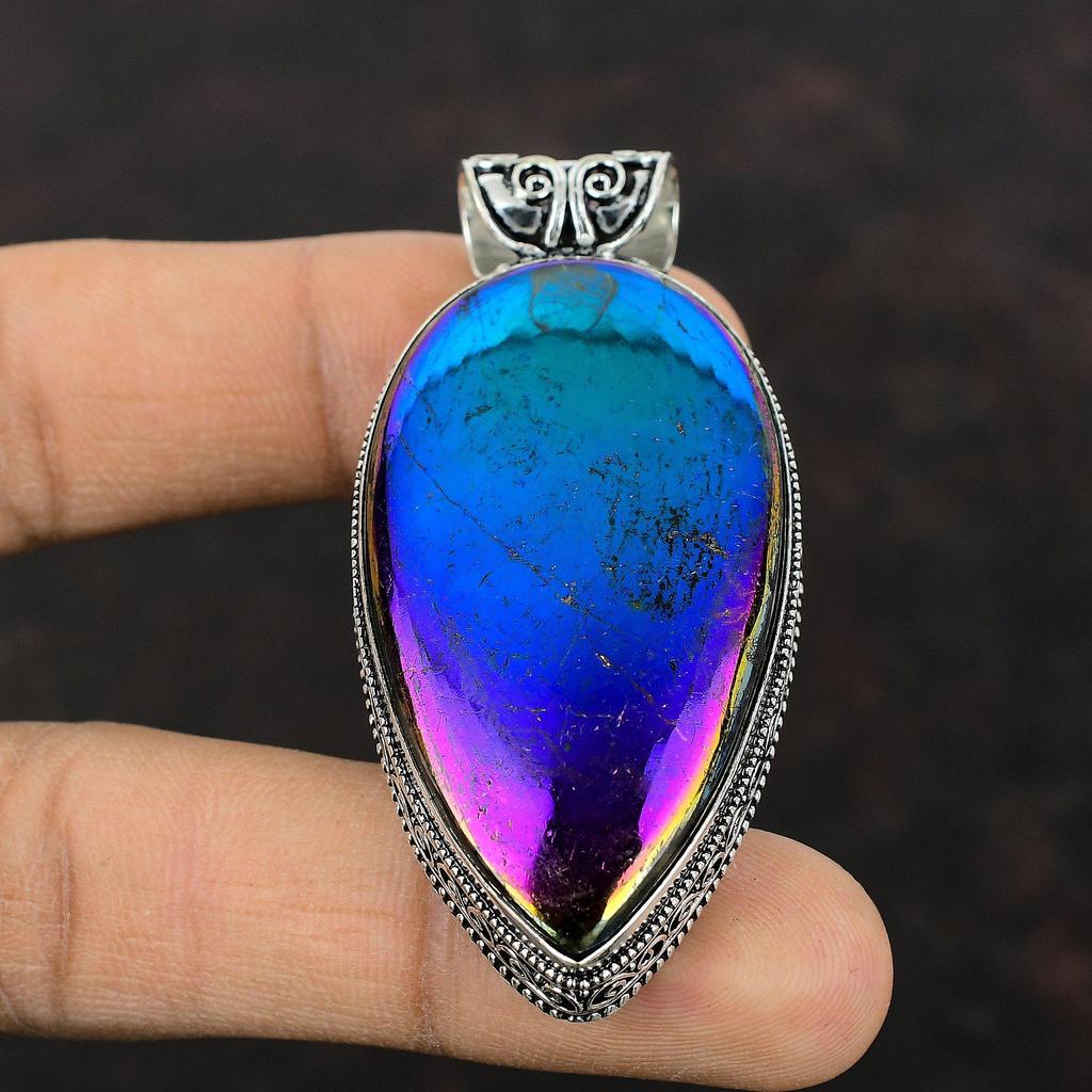 Кулон Mystic Fire из лабрадорита, подвеска из стерлингового серебра 925 пробы, изысканный кулон из драгоценного камня, винтажные ювелирные изделия ручной работы, новый кулон, свадебный подарок