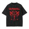 Мужская футболка с принтом игры Ultrakill Shooting Game Черная с красным текстом Круглый вырез Короткий рукав Игровая Повседневная Ретро Стирка Хлопок