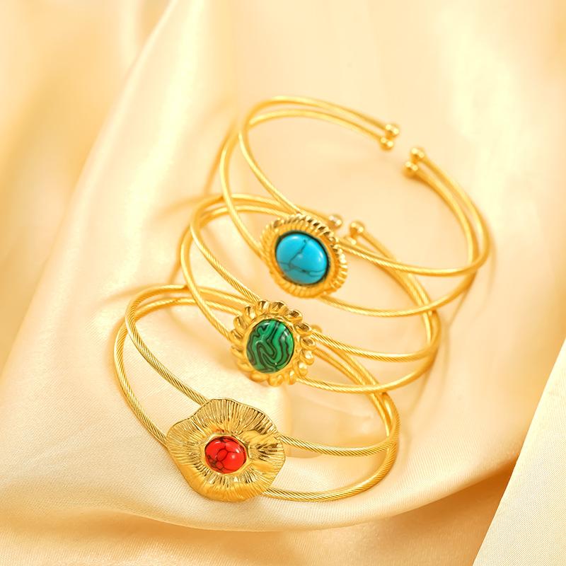 Золотой браслет из титановой стали не тускнеет дизайн с бирюзой простой роскошный браслет браслет