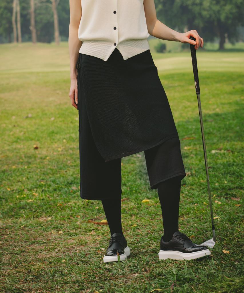 OBER GOLF Knit Wrap Layered Half Pants (Black)