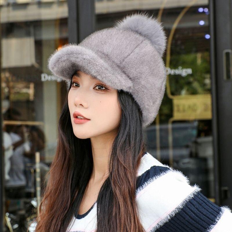 Thick Warm Plush Faux Mink Fur Baseball Cap Elegant Solid ColorSun Hat Classic Coldproof Adjustable Golf Hats for Women Autumn & Winter
