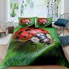 Ladybug Comforter Cover Set Ladybug On Green Leaf Duvet Cover Wild Wildlife Theme Microfiber Bedding Set 3pcs for Kids Teens