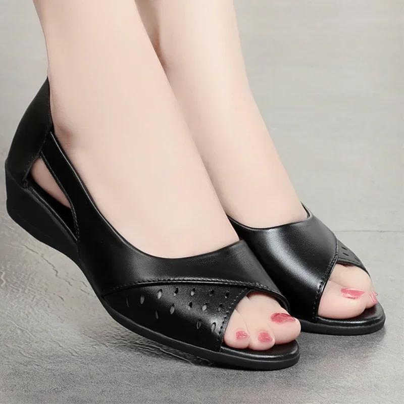 Модные женские босоножки на толстой танкетке с открытым носком 2024 года, летняя новая спортивная повседневная обувь с открытым носком, женская обувь для прогулок, вечерние женские сандалии Zapatos