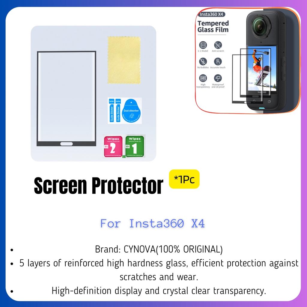 Cynova For Insta360 X5 Screen Protector Tempered Glass Film 2.5D Full Protective Transparent Cover For Insta 360 X4 Accessories