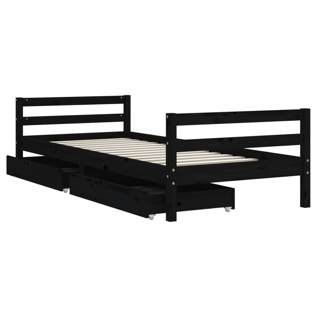 Children s Bed with Drawers Black 90x200 cm Solid Pine Wood