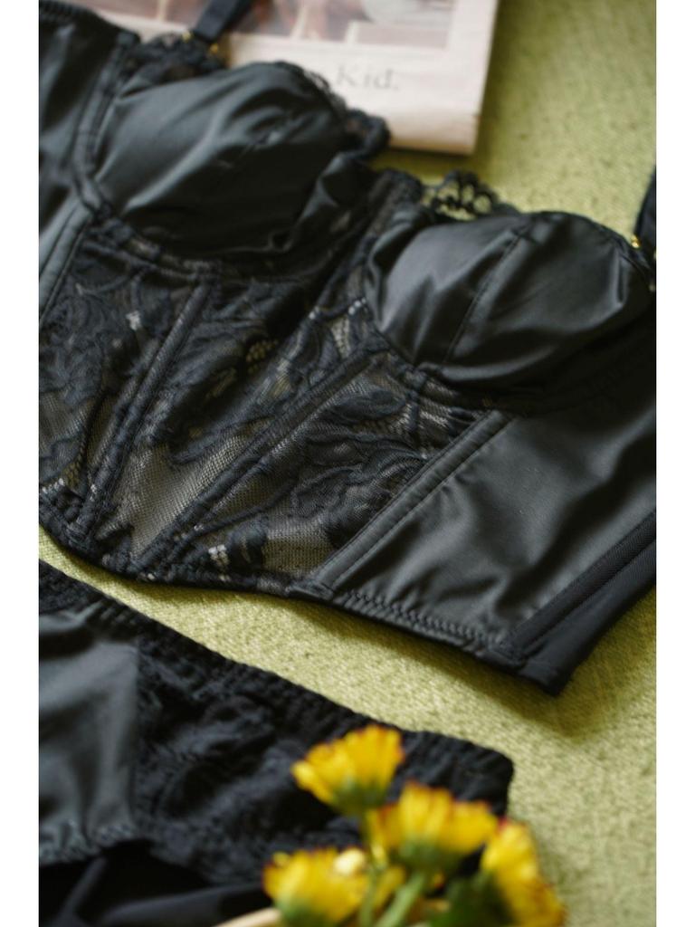 Seductive Lace Longline Corset Push-Up Bra Set for Women