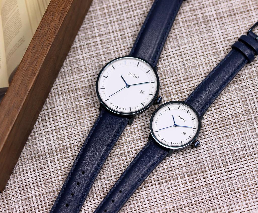 Soue Pair Watch A Basics Pair Watch Ladies Pair Couple 38mm X 30mm Leather Belt Leather Band Blue White Dial [SOUE] Men's