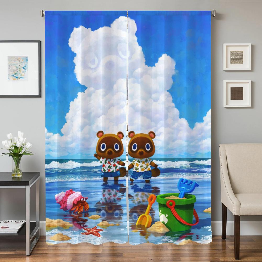 Набор из 2 кухонных штор для окна, штора для двери в гостиную, Animal Crossing, перегородка, декор спальни, светоблокирующие, изготовлены из полиэстера, обработка поверхности