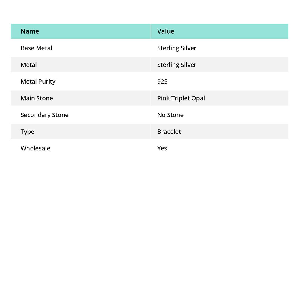 Браслет из серебра 925 пробы с натуральным розовым опалом и тремя камнями 7-8 дюймов C6q28