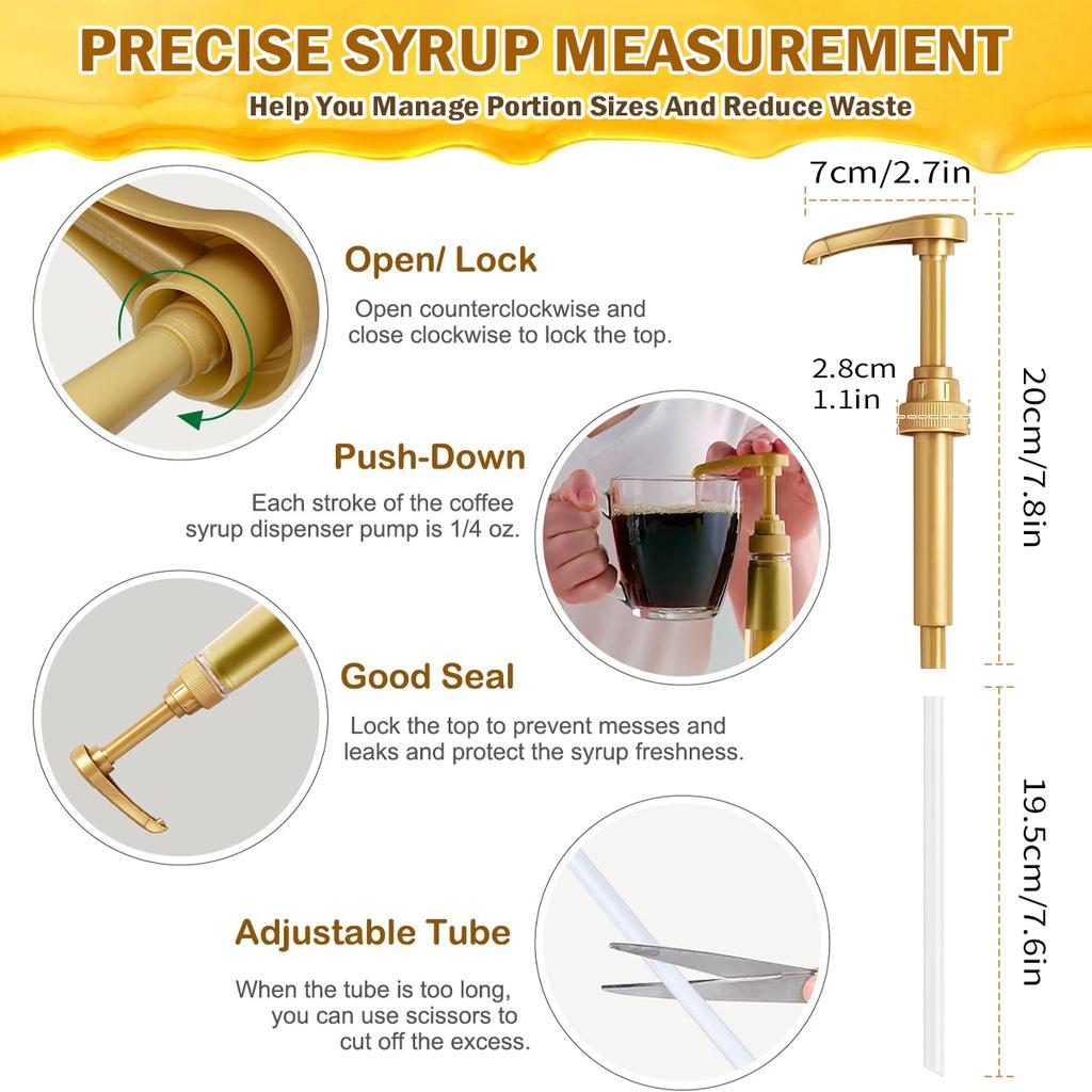 Leeseph Syrup Pump Coffee Syrup Pump Dispenser Gold Syrup Pump for 750ml/ 25.4oz Syrup Bottle Syrup Pumps for Coffee Bar