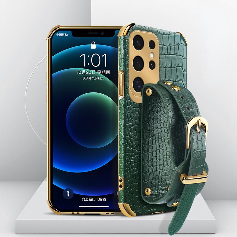 Чехол для телефона с узором под крокодила для Samsung Galaxy S25edge S24 FE S23 S22 S21 Ultra Plus FE Note 20 9 8 Задняя крышка с ремешком на запястье